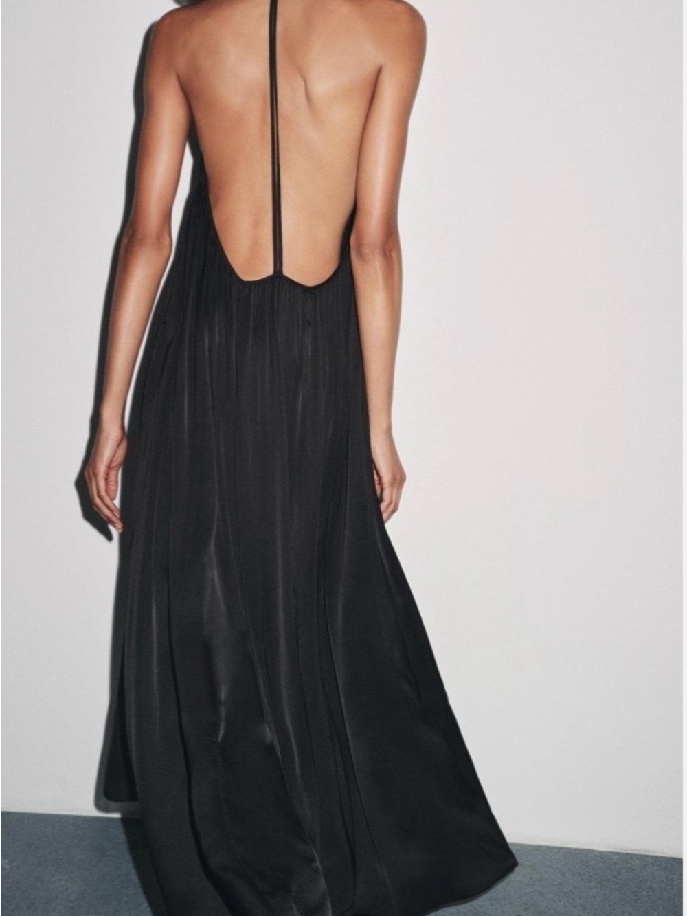 Zara Black Flowing Maxi Slip Dress with Spaghetti Straps - Picture 4 of 9